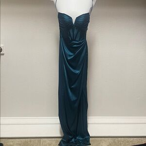 Elegant Strapless Teal Evening Dress